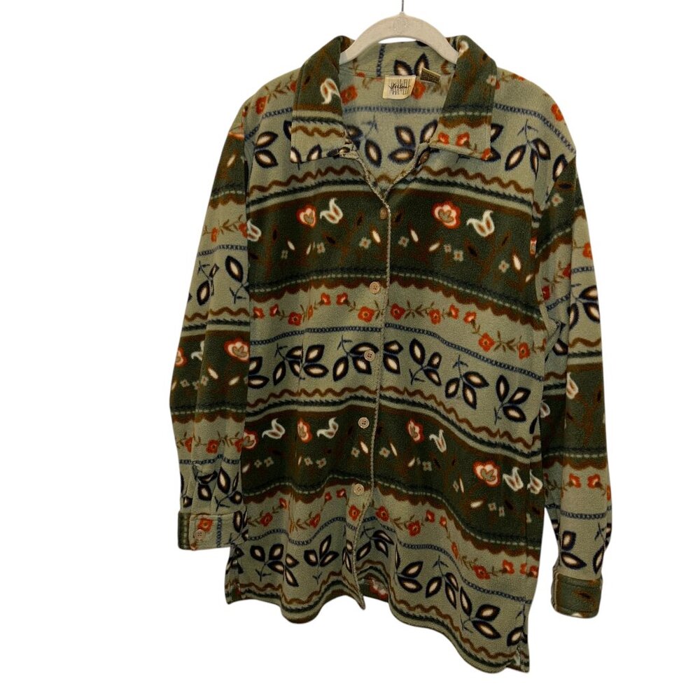 Jason Maxwell Vintage Forest green floral print fleece shacket button do…